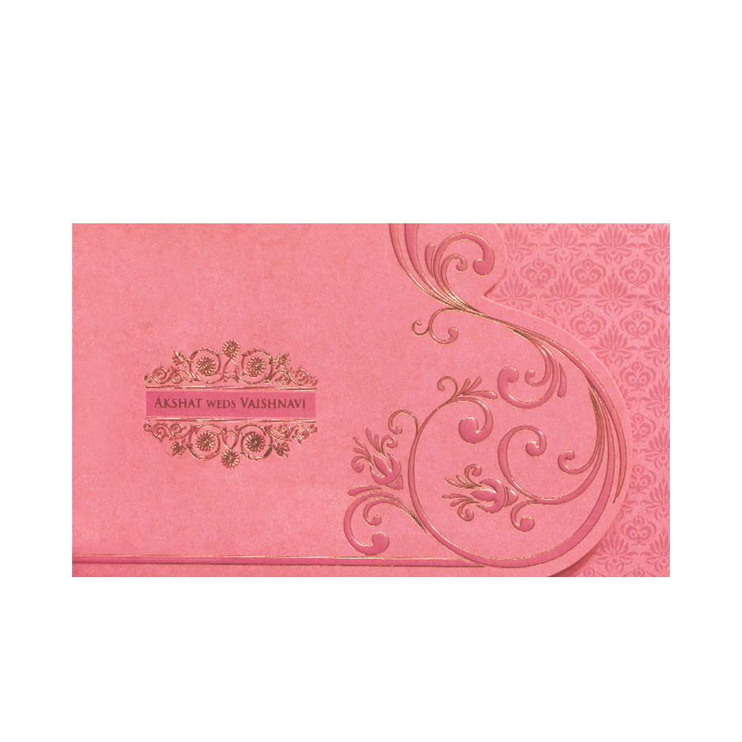 Pink Gold Foil Embossed Floral Wedding Invitation Card-KPR06430