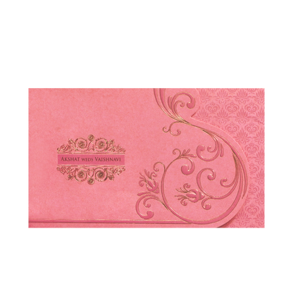 Pink Gold Foil Embossed Floral Wedding Invitation Card-KPR06430