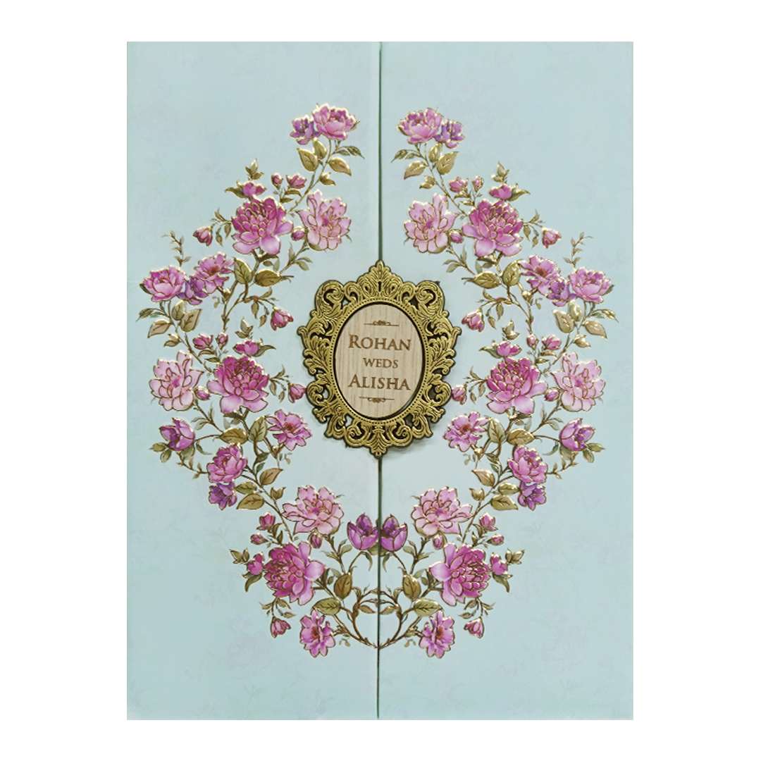 Mint Blue Floral Wedding Card - KFR16360