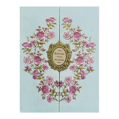 Mint Blue Floral Wedding Card - KFR16360