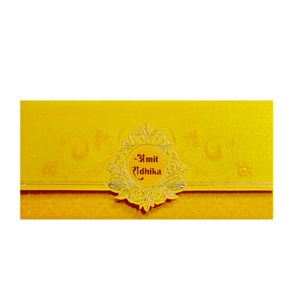 Yellow Gold Foil Embossed Floral Wedding Invitation Card-KPR06300
