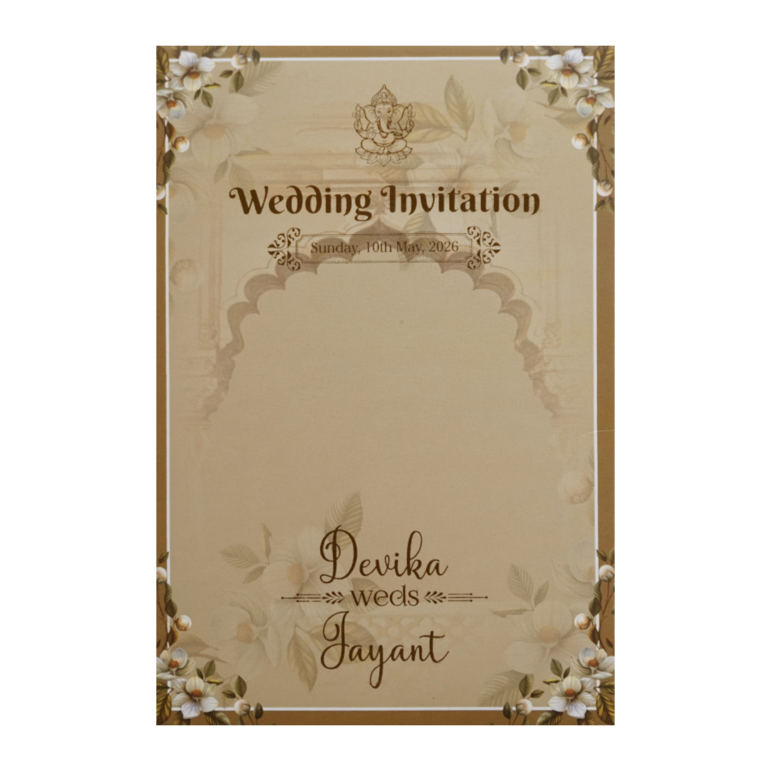 Brownish Cream Padded Floral Arch Wedding Card- KVN07390