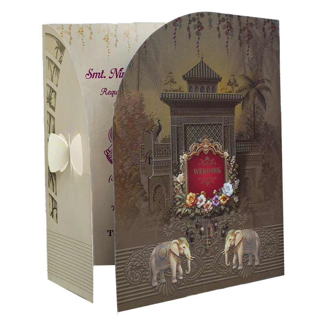 Brown Floral Palace Wedding Card - KNTH9612S