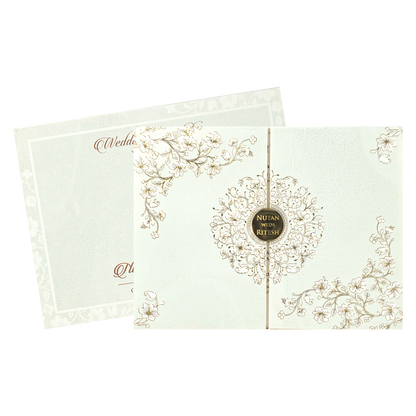 White Floral Embossed Wedding Card-KRE28590