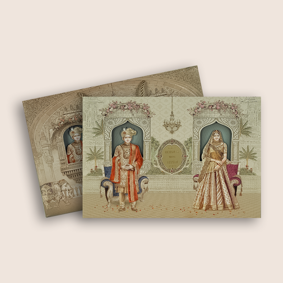 Beige Royal Bride Groom Wedding Invitation Box - KSI32850