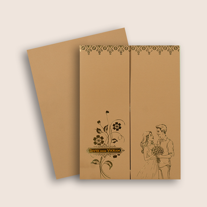Pastel Orange Bride Groom Wedding Invitation Card - KNRR8707B