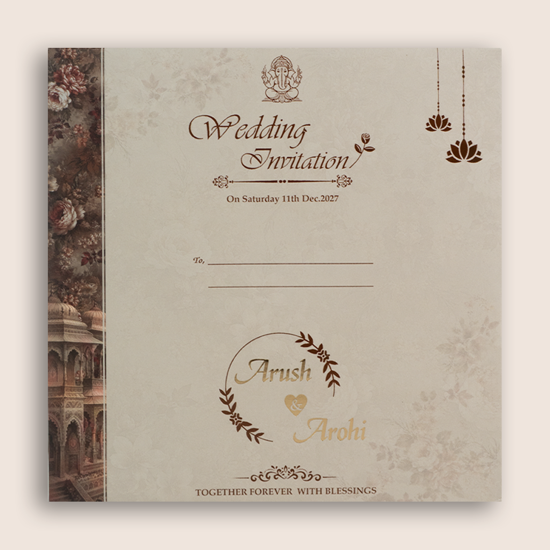 Lavender Floral Padded Door Style Invitation Card - KSH18760