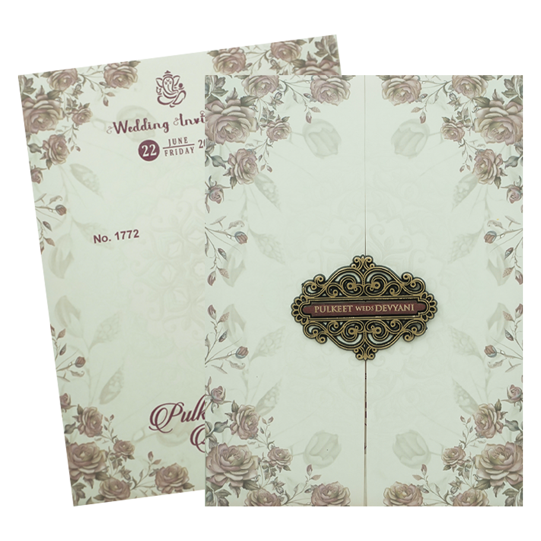 Vintage Green Rose Wedding Card-KJTS1772