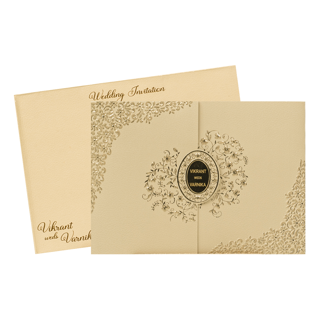 Cream Oval Floral Wedding Card-KSI64770