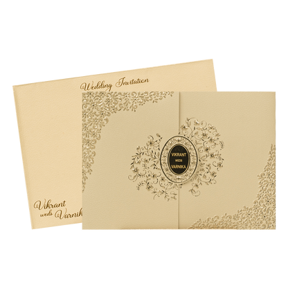 Cream Oval Floral Wedding Card-KSI64770