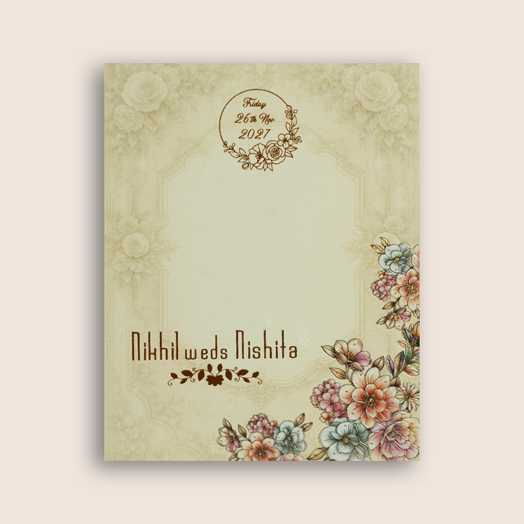 Cream Floral Embossed Padded Wedding Card - KPR07300
