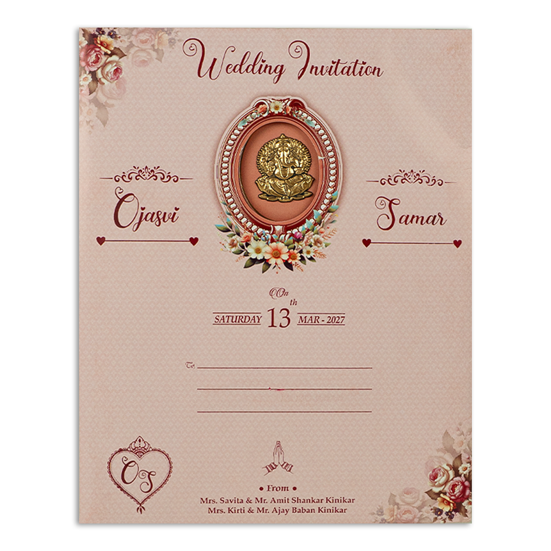 Pink Floral Door Style Wedding Invitation - KSH73470