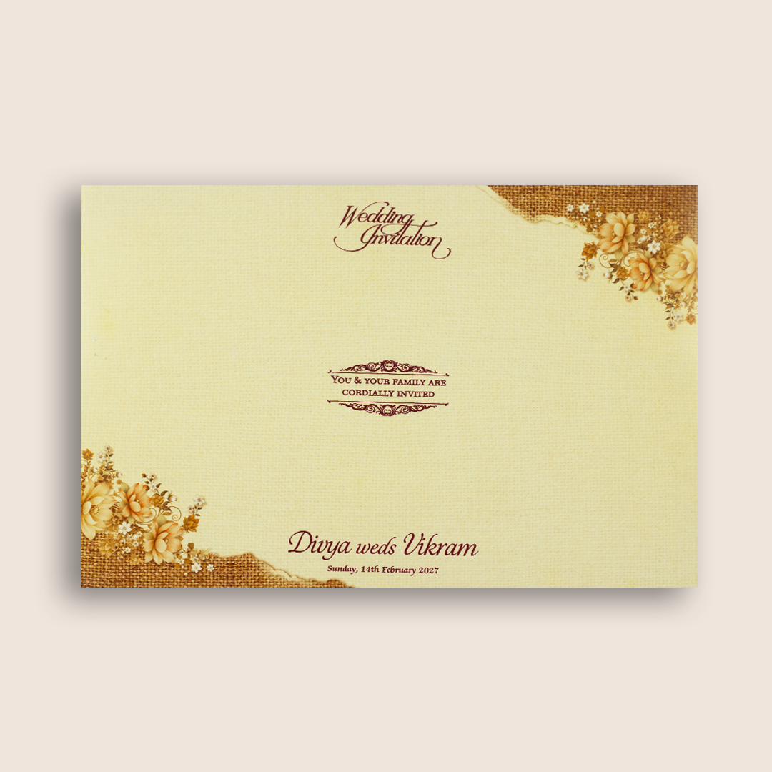 Beige Floral Padded Wedding Invitation Card - KNAK4704