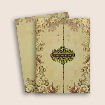 Pastel Brown Floral Door Style Padded Wedding Card - KJTS1741