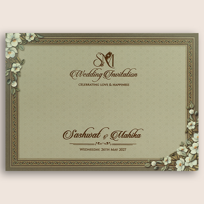 Dark Brown Floral Wedding Invitation Card - KRE28710