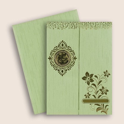 Green Gold Floral Door Style Wedding Card - KNKR049GN