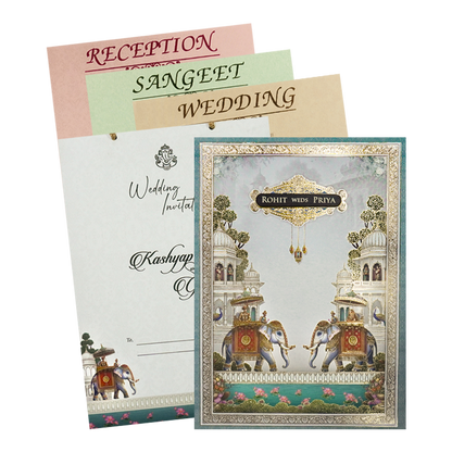 White Royal Elephant Padded Wedding Card-KSH72260