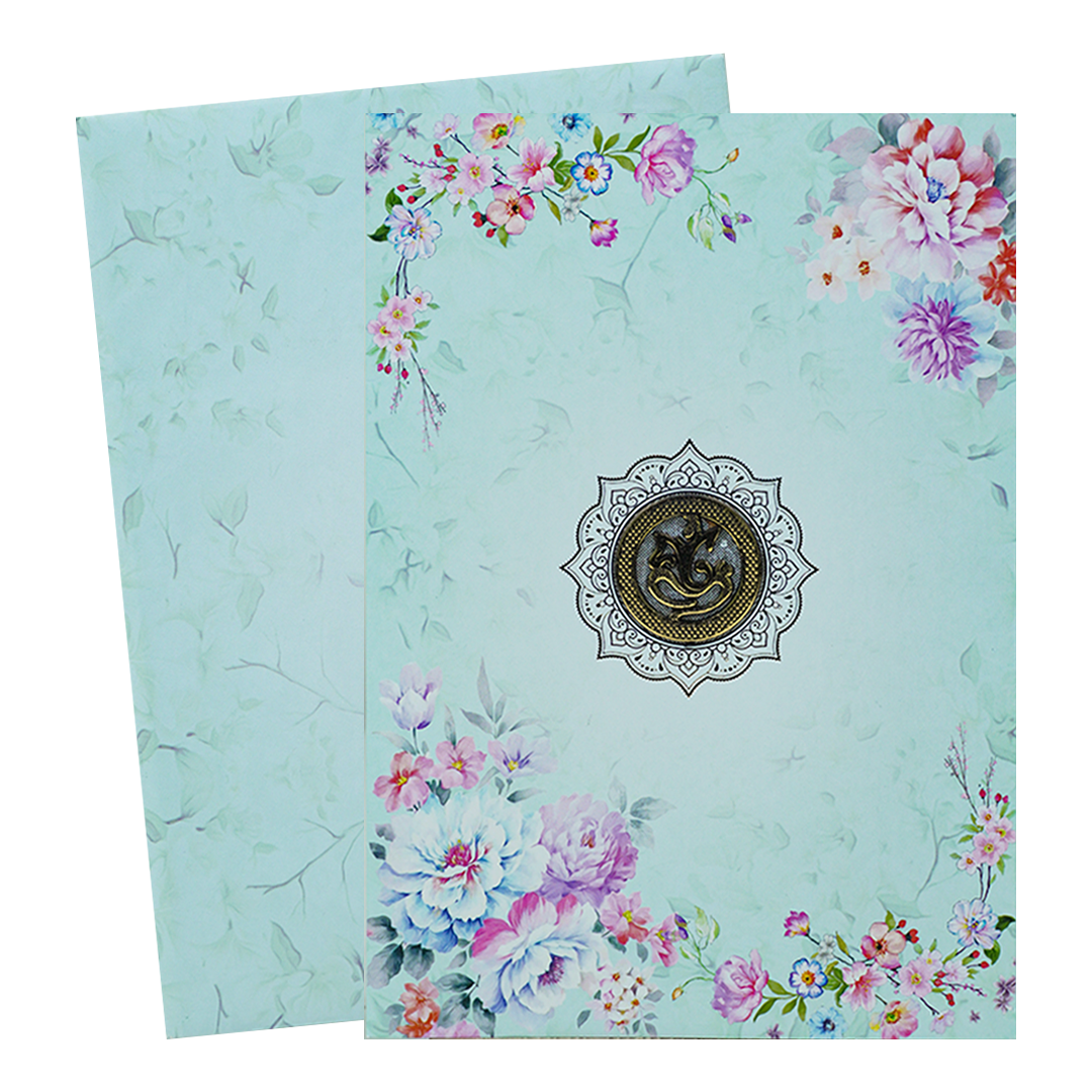 Blue Floral Hindu Wedding Card-KNEP1607