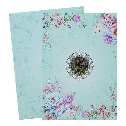 Blue Floral Hindu Wedding Card-KNEP1607