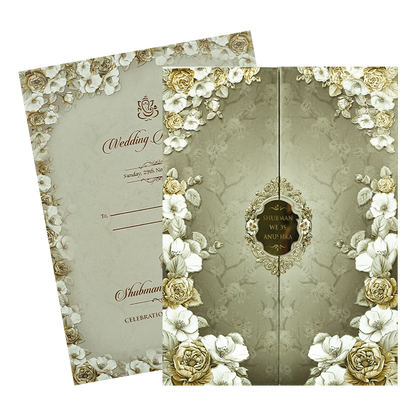 Green Floral Rose Padded Wedding Card-KRB09230