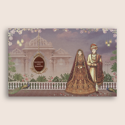 Purple Embossed Bride Groom Padded Wedding Card - KVN07740