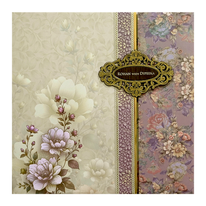 Cream Floral Bouquet Padded Wedding Card - KSH72610