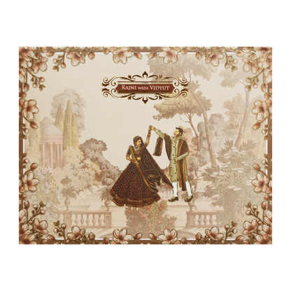 Cream Garden Couple Floral Padded Wedding Card - KVN07290