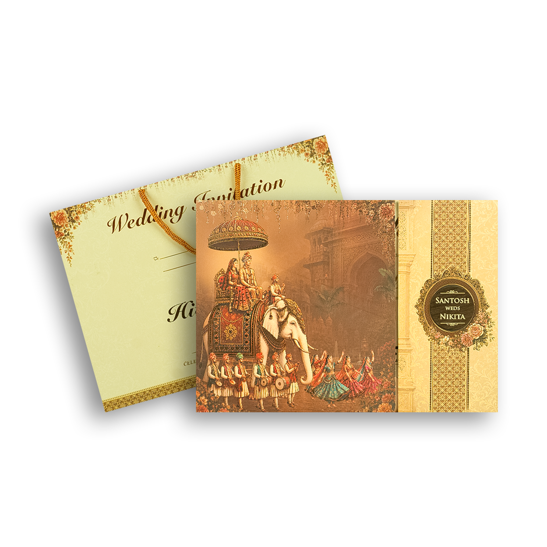 Brown Floral Royal Baraat Door Style Invitation Card - KSH18170