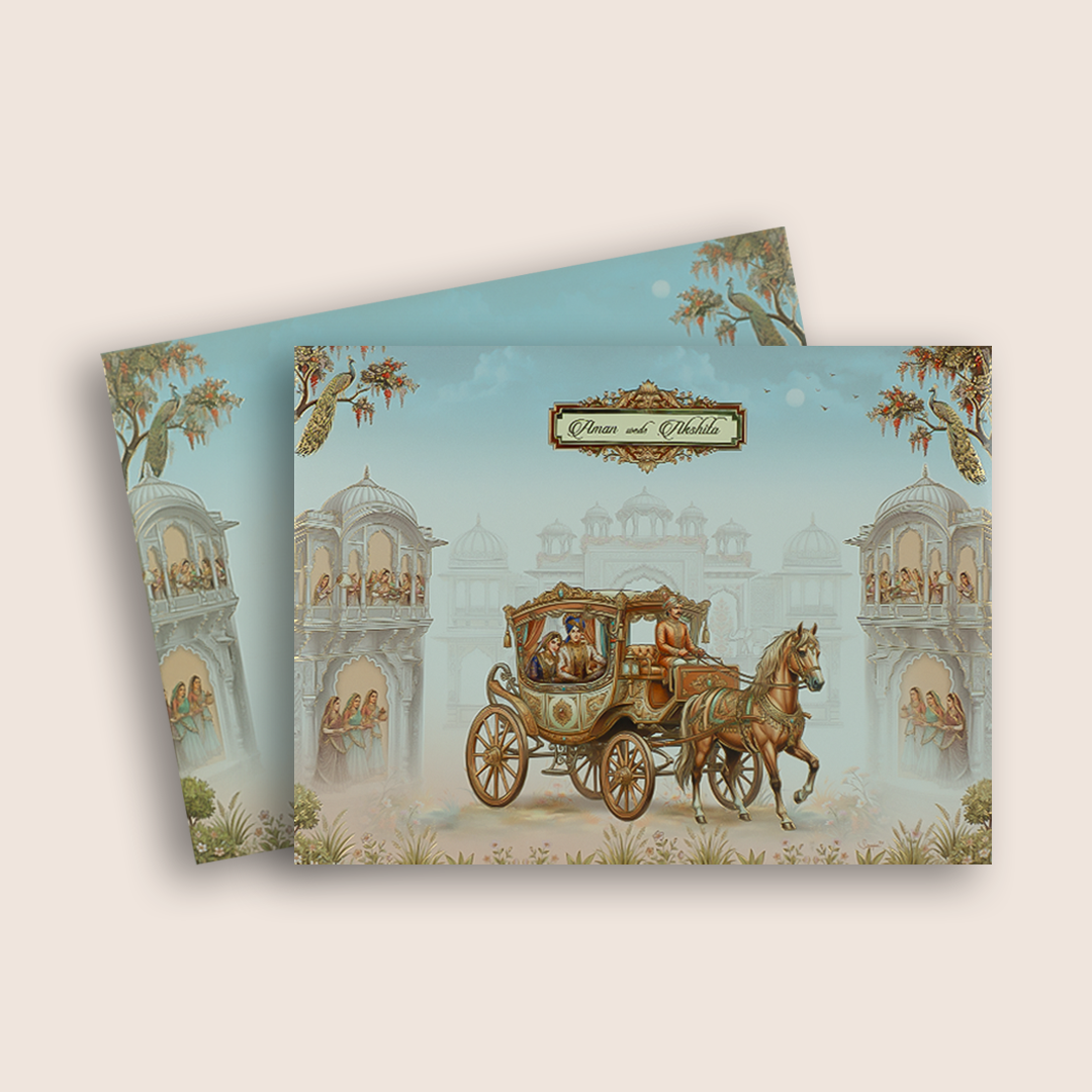 Grey Horse Chariot Luxury Invitation Box - KAA06010