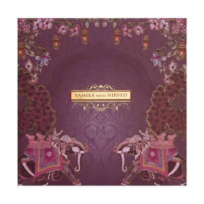 Purple Padded Lantern Elephant Wedding Card - KVN07500
