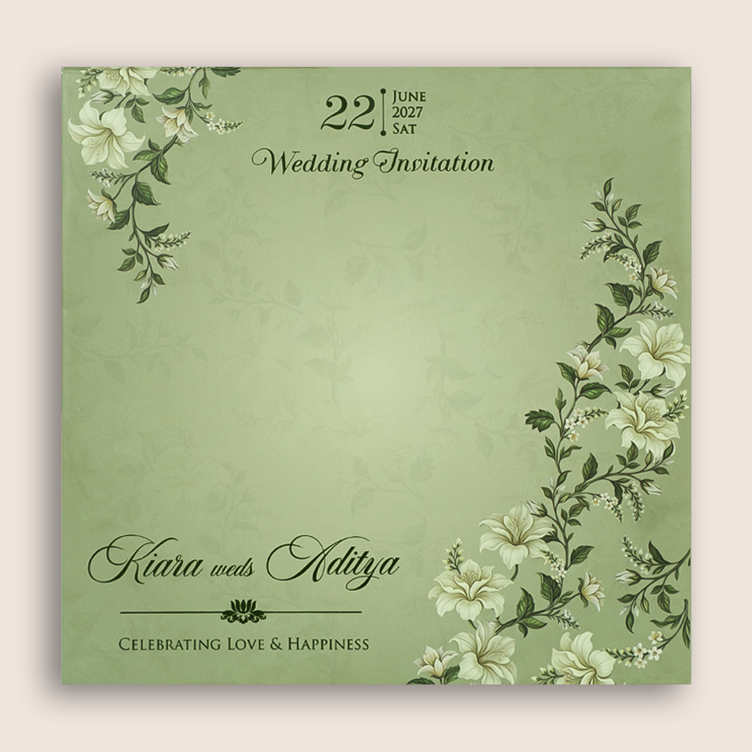 Green Lilly Flower MDF Laser Cut Wedding Card - KFR17120