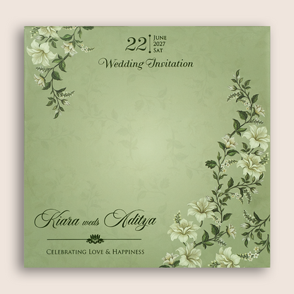 Green Lilly Flower MDF Laser Cut Wedding Card - KFR17120