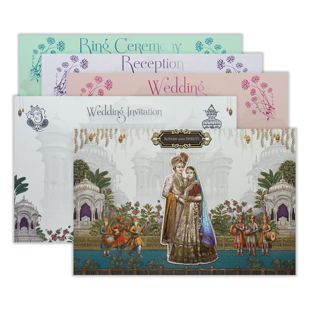 White Royal Bride Groom Padded Wedding Card - KSH72080