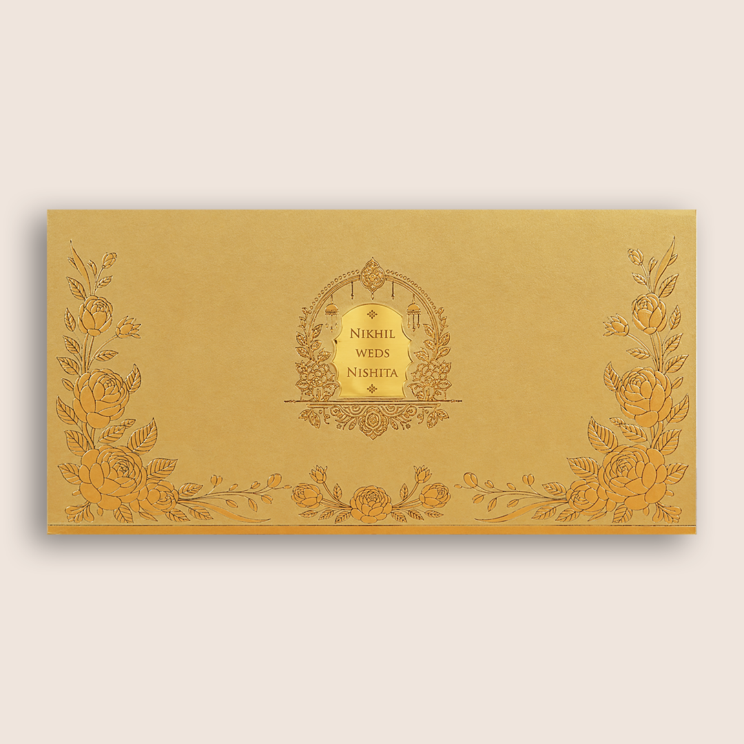 Gold Embossed Floral Wedding Card - KPR07550