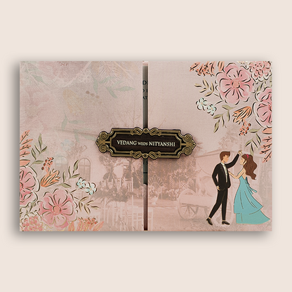 Pink Bride Groom Padded Door Style Wedding Card - KVN06420