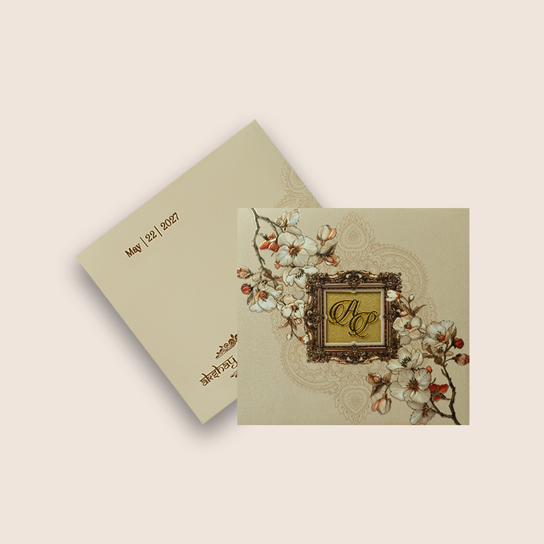 Grey Embossed Floral Padded Invitation Card - KPR026060