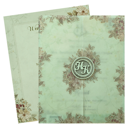 Green Ivory Floral Wedding Card-KSI64810