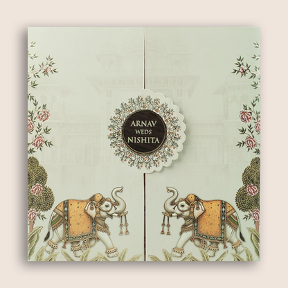 Beige Elephant Door Style Marriage Card - KVN08100