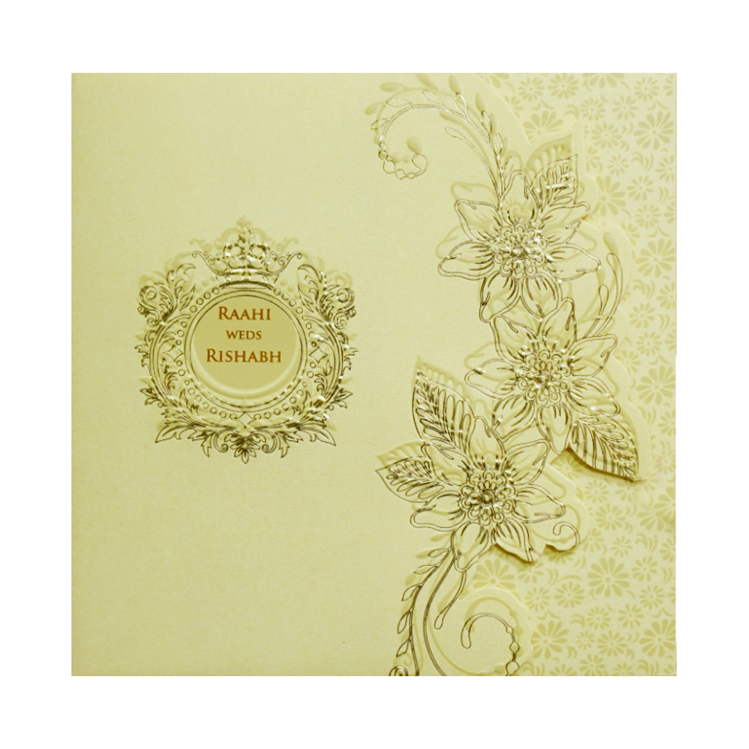 Light Yellow Floral Door Style Wedding Card-KPR06060