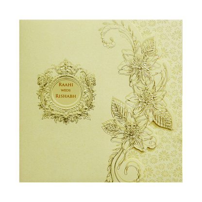 Light Yellow Floral Door Style Wedding Card-KPR06060
