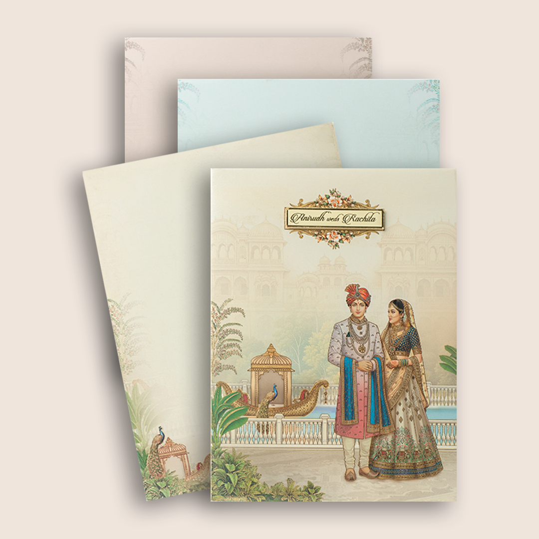 Cream Royal Bride Groom Padded Wedding Card - KAA05690