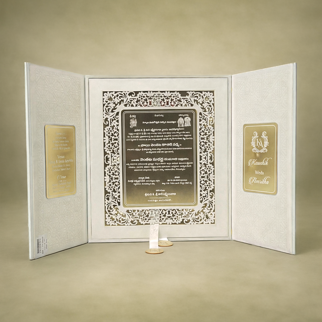 White Gold Floral Luxury Invitation Box-KNLW20254