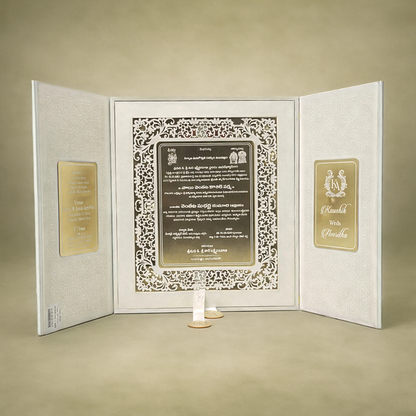 White Gold Floral Luxury Invitation Box-KNLW20254