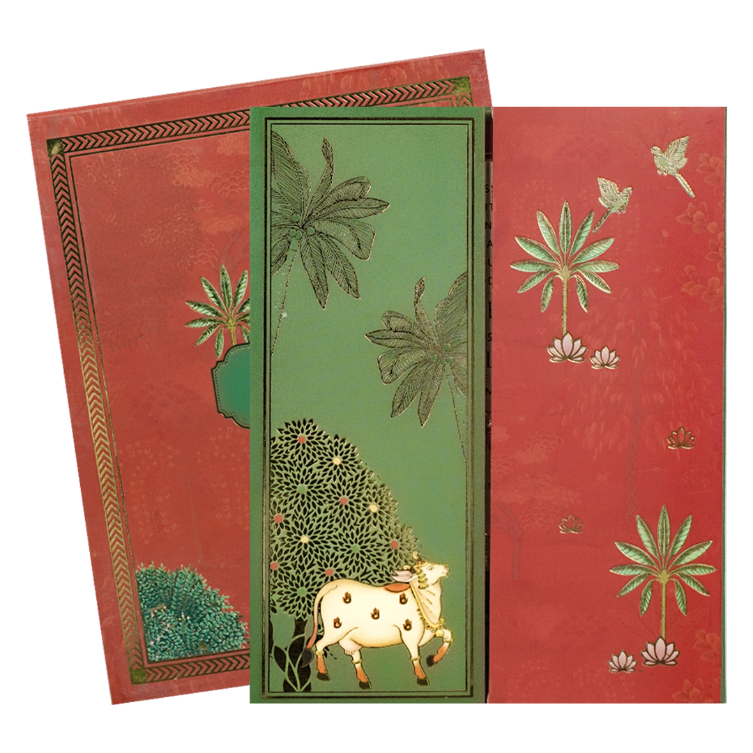 Green Red Cow Palm Padded Wedding Card-KBM05160