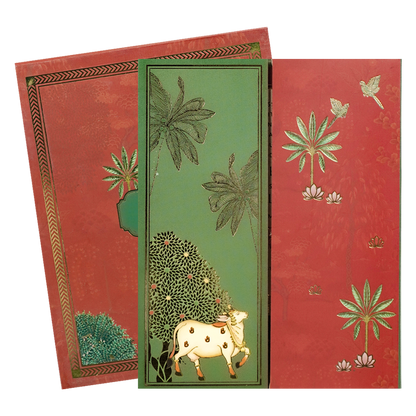 Green Red Cow Palm Padded Wedding Card-KBM05160