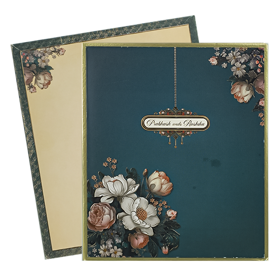 Blue Padded Floral Wedding Card-KAK01640