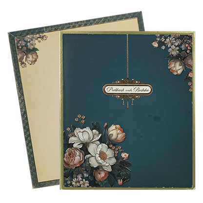Blue Padded Floral Wedding Card-KAK01640