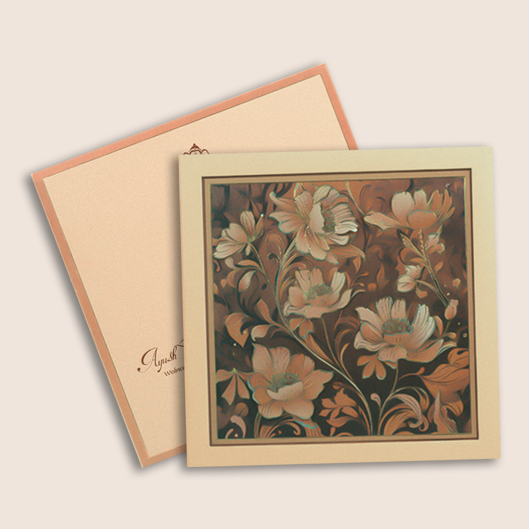 Beige Floral Laser Cut Padded Invitation Card - KPR024800