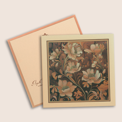 Beige Floral Laser Cut Padded Invitation Card - KPR024800