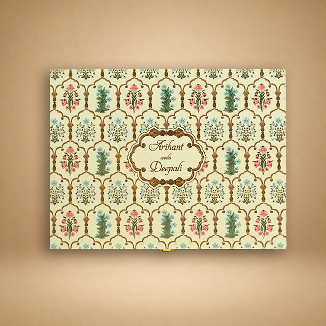 Cream Floral Premium Wedding Invitation Box - KSBMD070